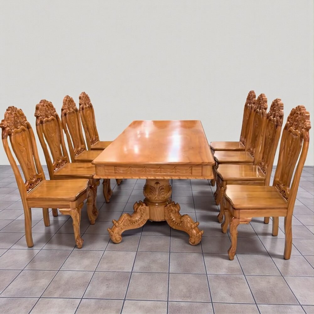 Bộ bàn ăn gỗ gõ đỏ mặt liền nguyên tấm 3 phân MS 3340 - đóng tại xưởng Thái Bình TPHCM
