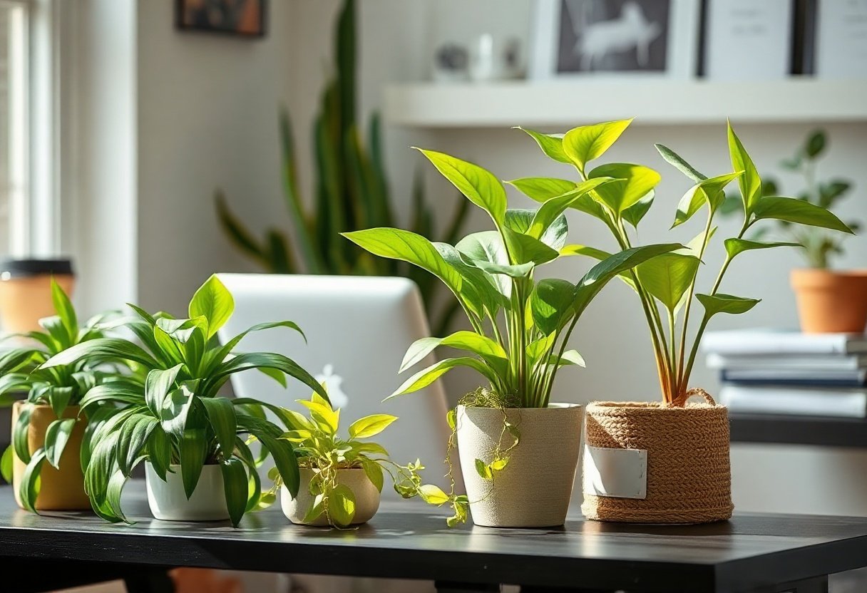 Cây xanh dễ chăm sóc trong góc làm việc
