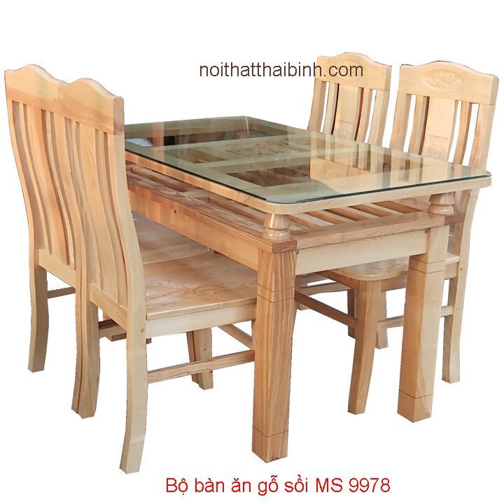 Bộ bàn ăn gỗ sồi 4 ghế Bộ bàn ăn gỗ sồi 4 ghế MS 9978 - nhìn tổng thể