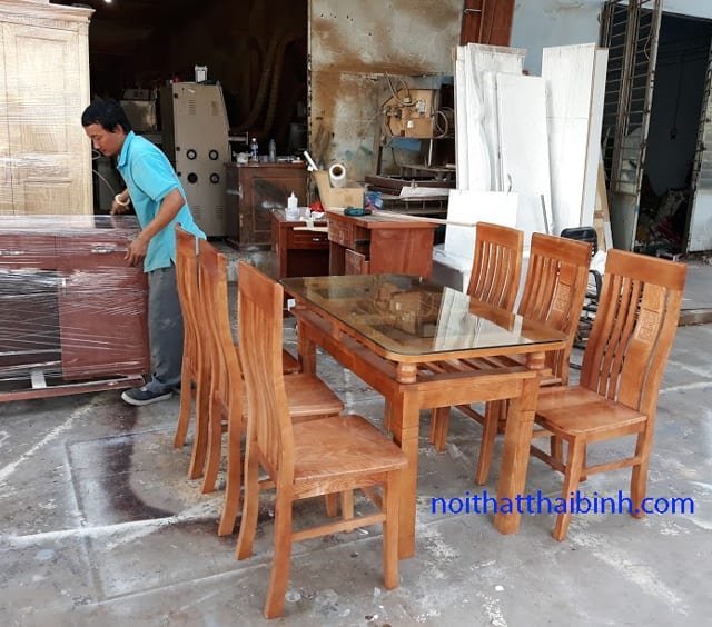 Bộ bàn ăn cơm gỗ 6 ghế Bộ bàn ăn gỗ xoan đào MS 9752 - chi tiết vân gỗ tự nhiên