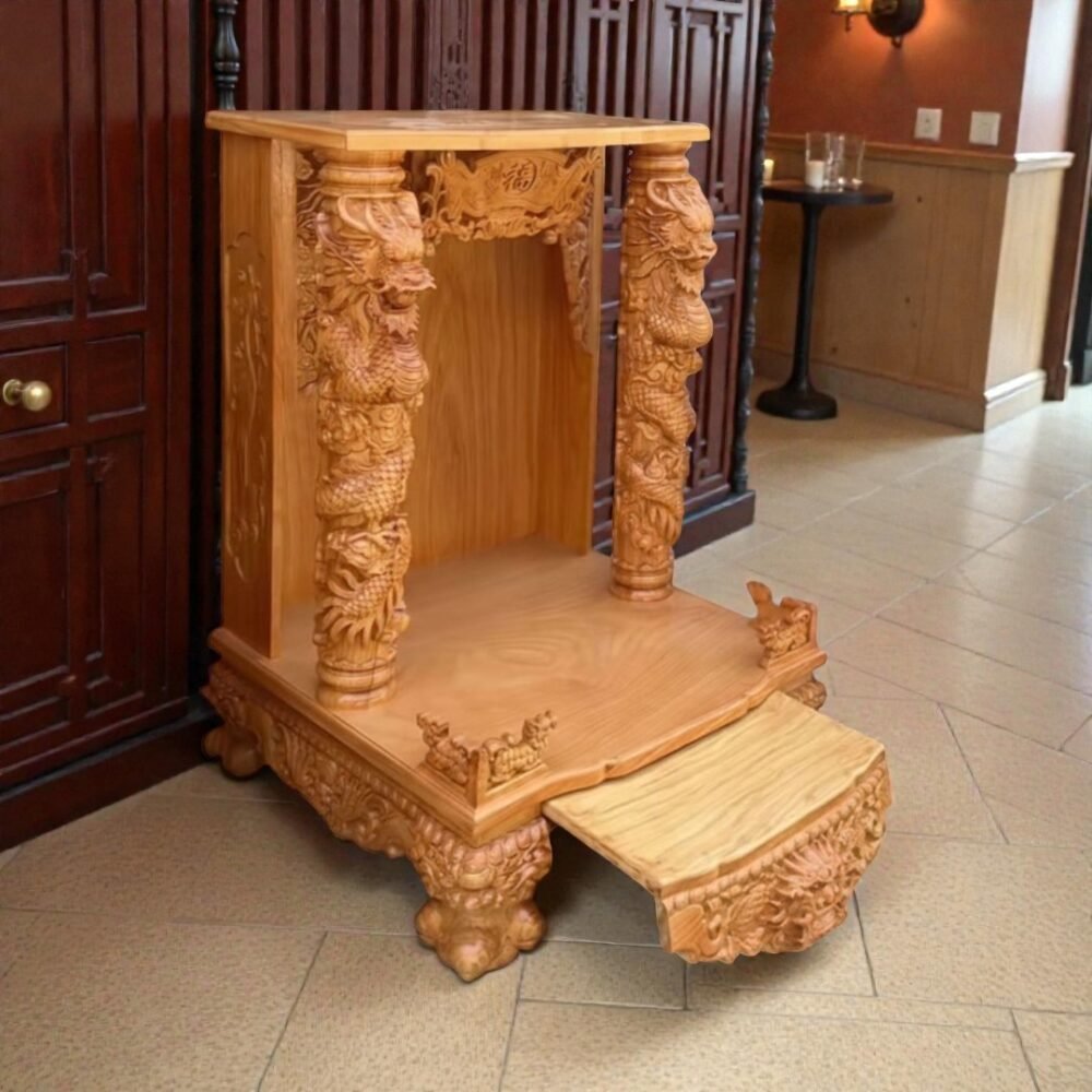 Bàn Thờ Thần Tài Ông Địa Gỗ Gõ Đỏ tự nhiên cao cấp