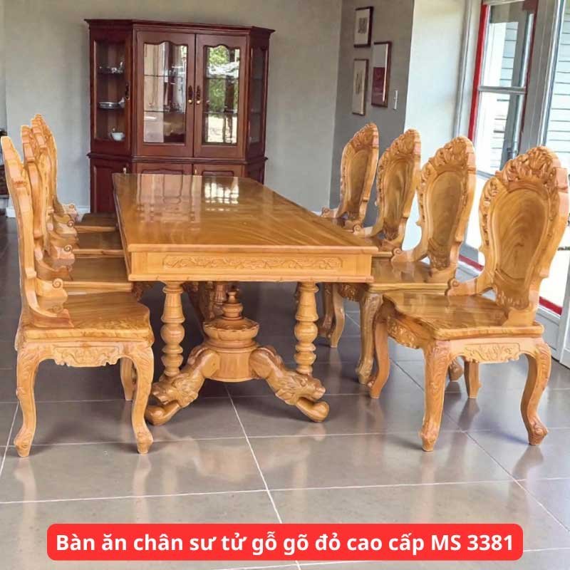 Bàn ăn chân sư tử gỗ gõ đỏ cao cấp MS 3381