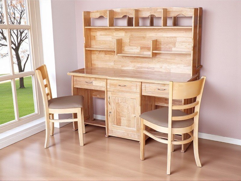 Bàn học cho 2 bé gỗ tự nhiên MS 2962 - kỹ thuật đóng mộng chắc chắn