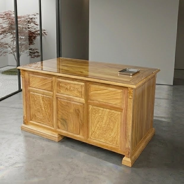 Bàn làm việc gỗ gõ đỏ tự nhiên MS 3439 - chi tiết vân gỗ tự nhiên