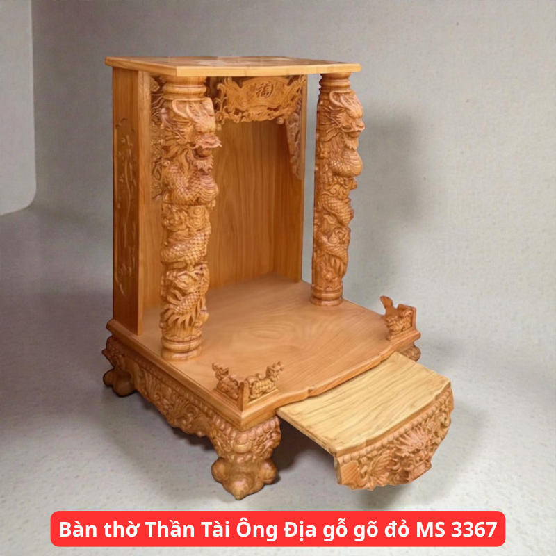 Bàn Thờ Thần Tài Ông Địa Gỗ Gõ Đỏ MS 3372