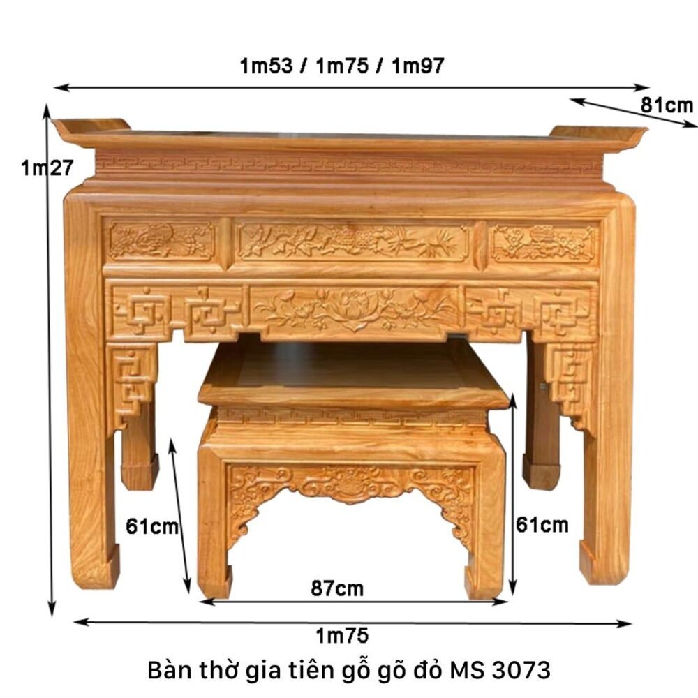Bàn thờ gia tiên đẹp gỗ gõ đỏ MS 3073