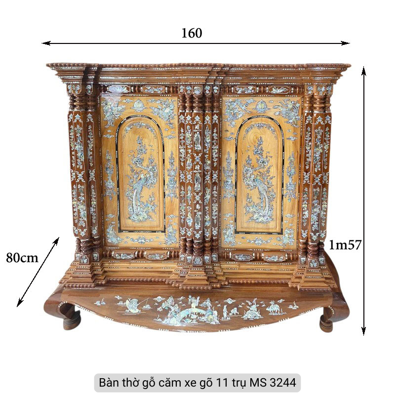 Tủ thờ gỗ căm xe gõ 11 trụ