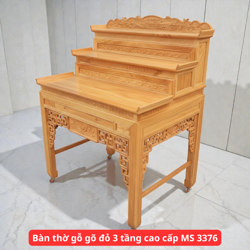 Bàn thờ gỗ gõ đỏ 3 tầng cao cấp MS 3376