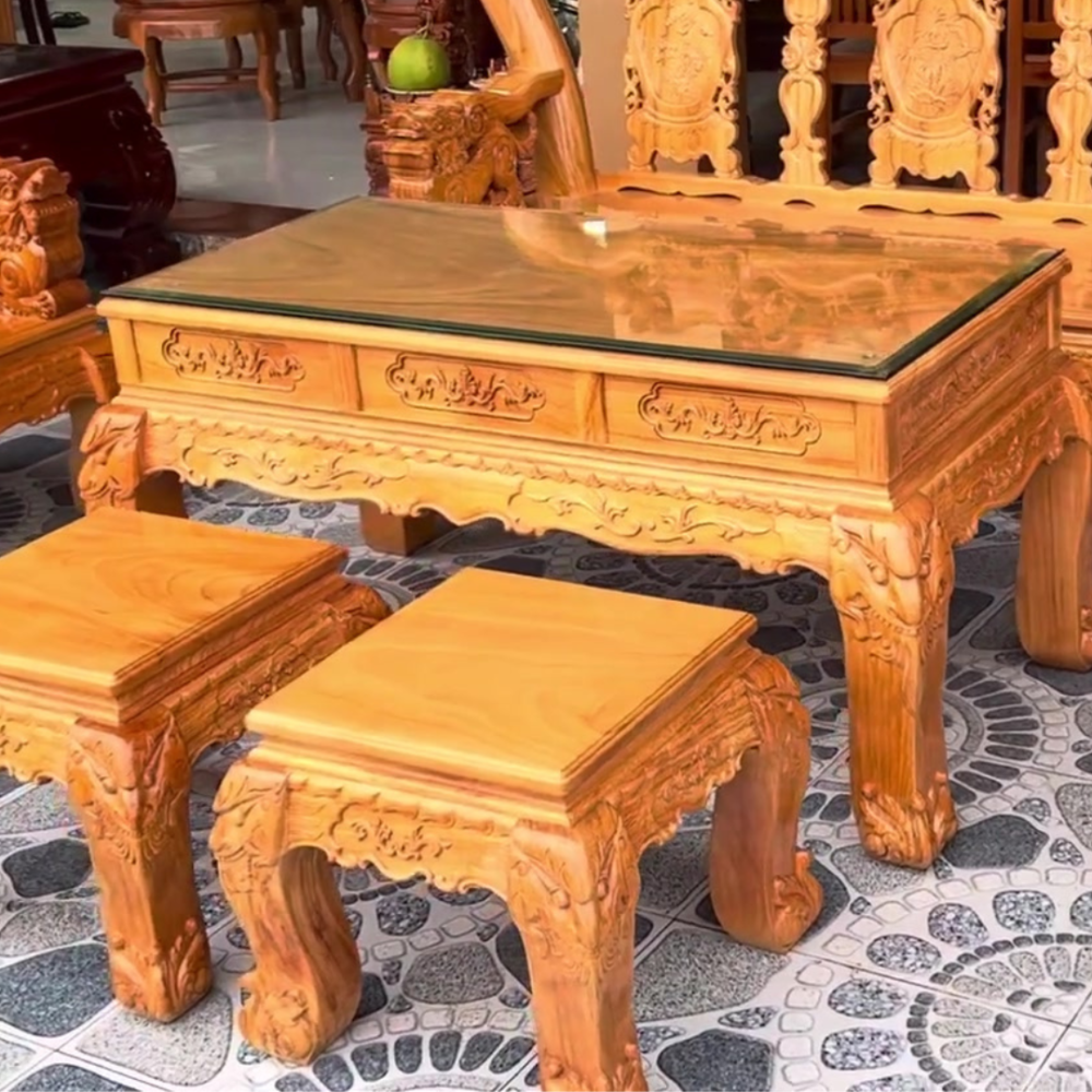 Bàn trà bộ salon gỗ phòng khách gõ đỏ tự nhiên