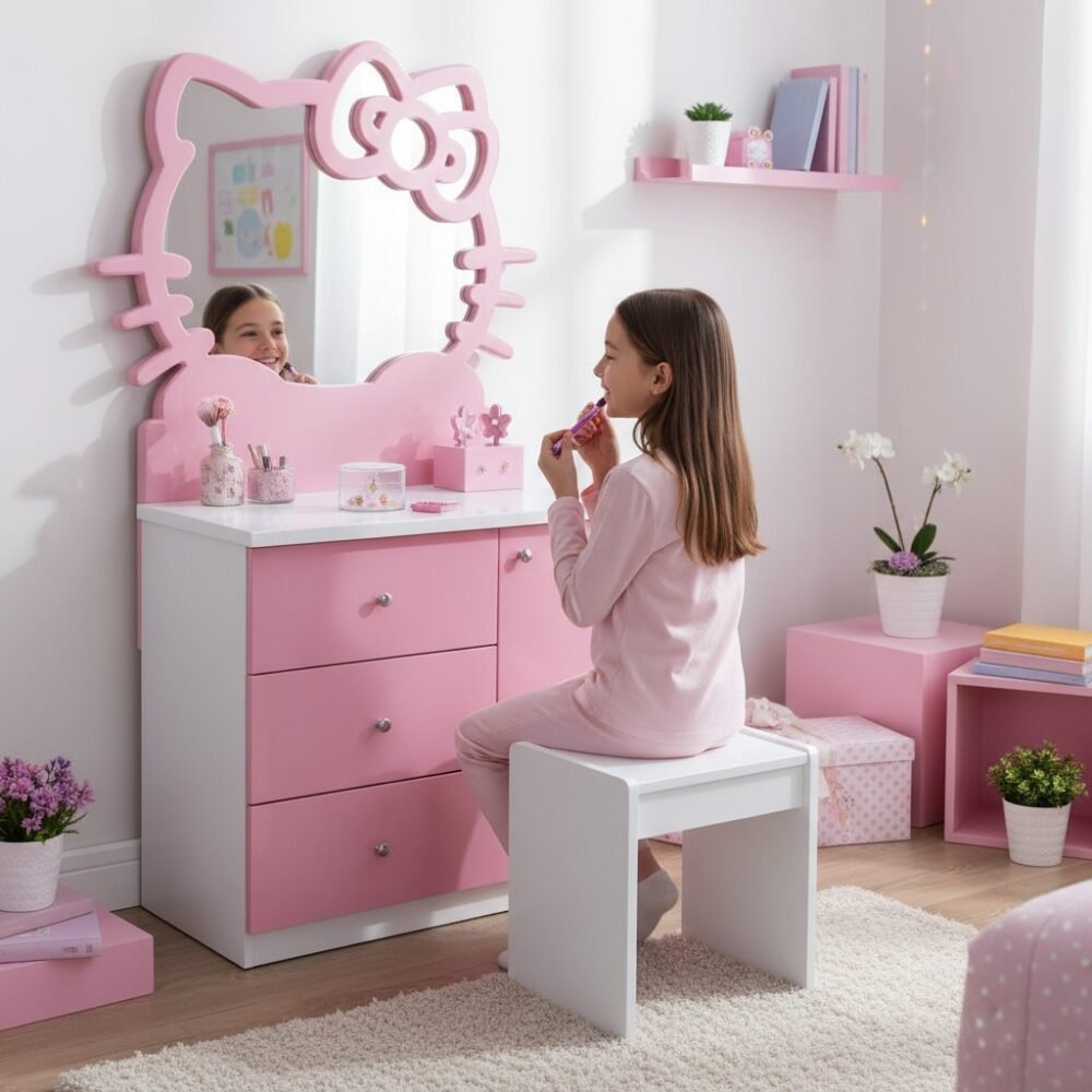 Bàn trang điểm Hello Kitty MS 9446 - chi tiết vân gỗ tự nhiên