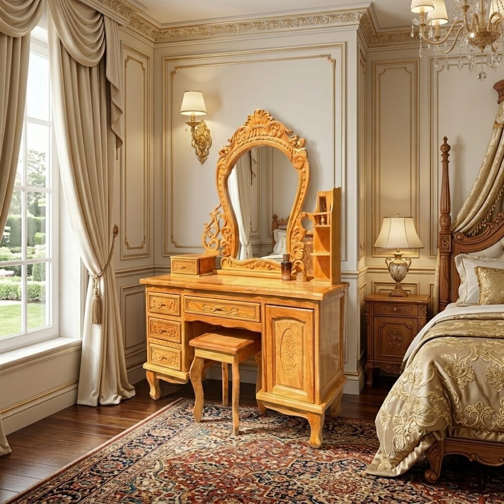 Bàn trang điểm gỗ gõ đỏ - kỹ thuật đóng mộng chắc chắn