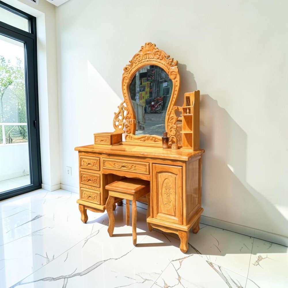 Bàn trang điểm gỗ gõ đỏ - góc nghiêng