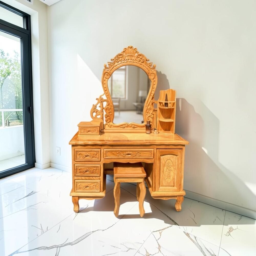 Bàn trang điểm gỗ gõ đỏ - chi tiết vân gỗ tự nhiên