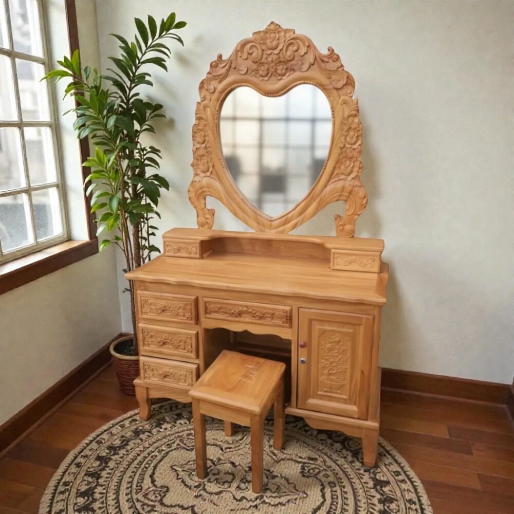 Bàn trang điểm gỗ gõ đỏ tự nhiên 1m1 tinh tế