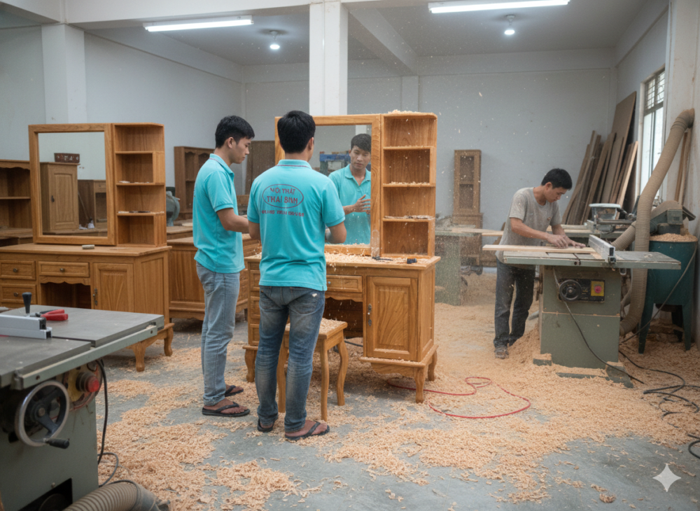 Bàn trang điểm gỗ gõ đỏ MS 3358 - bề mặt hoàn thiện