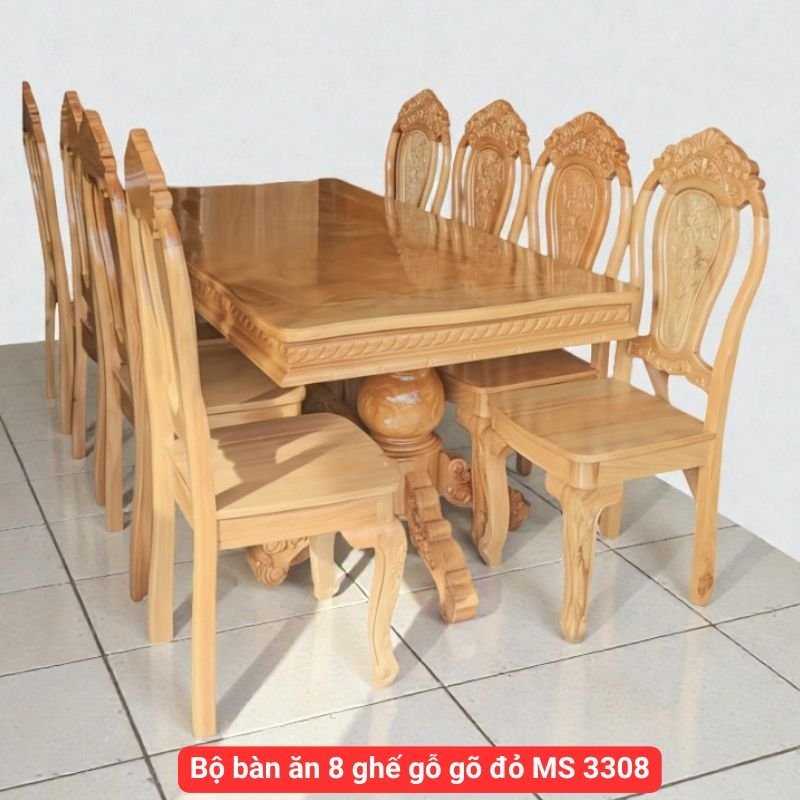 Bộ bàn ăn 8 ghế gỗ gõ đỏ MS 3308