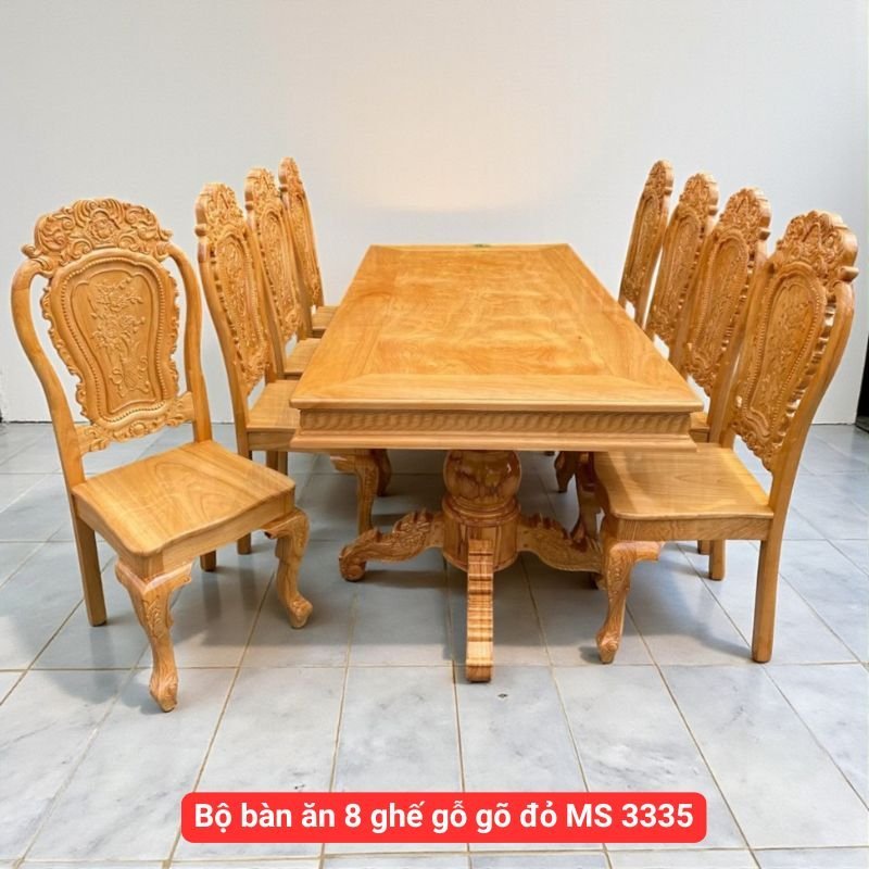 Bộ bàn ăn 8 ghế gỗ gõ đỏ MS 3335