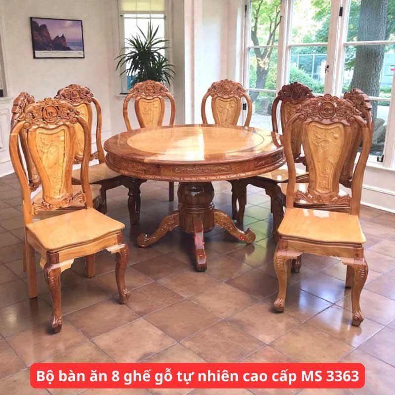 Bộ bàn ăn 8 ghế gỗ tự nhiên cao cấp MS 3363