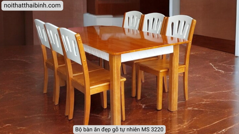 Không gian phòng ăn sử dụng bộ bàn ăn gỗ 6 ghế mã 3220