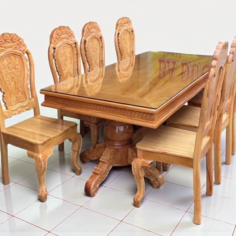 Bộ bàn ăn gỗ gõ đỏ MS 3327 - kỹ thuật đóng mộng chắc chắn