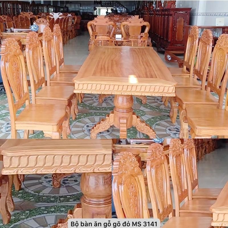 Bộ bàn ăn 8 ghế gỗ gõ đỏ MS 3141