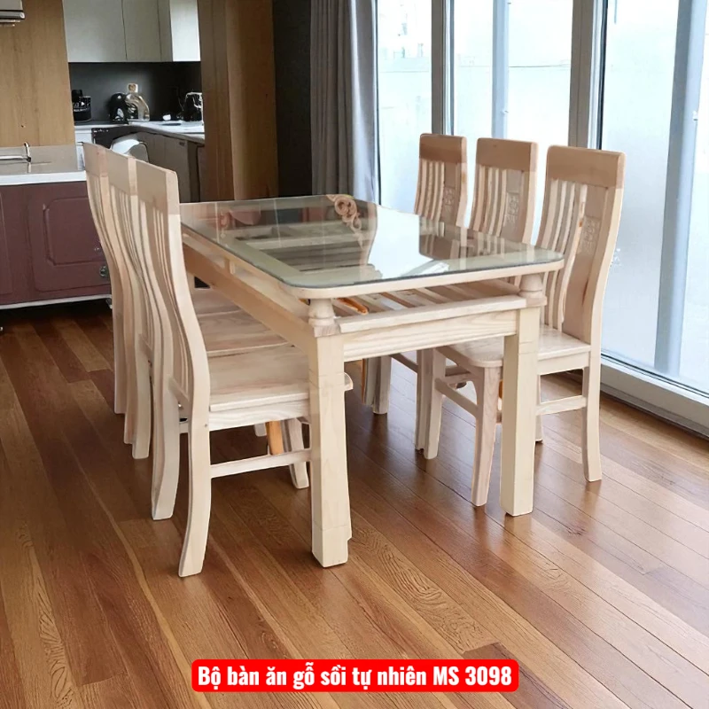 Bộ bàn ăn gỗ sồi tự nhiên MS 3098