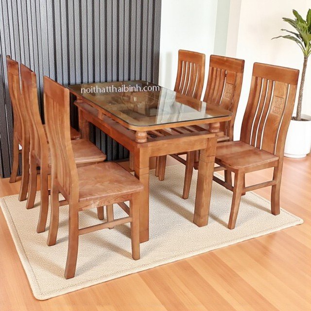 Bộ bàn ăn gỗ xoan đào MS 9752 - kỹ thuật đóng mộng chắc chắn