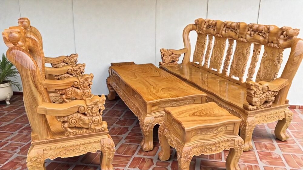 Bộ bàn ghế phòng khách gỗ gõ đỏ tại Nội Thất Thái Bình