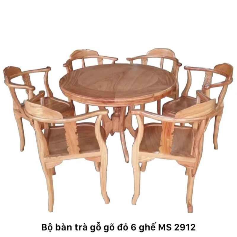 Bộ bàn trà gỗ gõ đỏ 6 ghế MS 2912