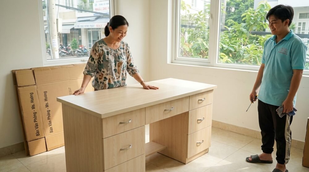 Bàn văn phòng hiện đại MS 3445 - đóng tại xưởng Thái Bình TPHCM