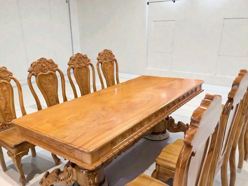 Bộ bàn ăn gỗ gõ đỏ mặt liền nguyên tấm 3 phân MS 3340 - nhìn tổng thể