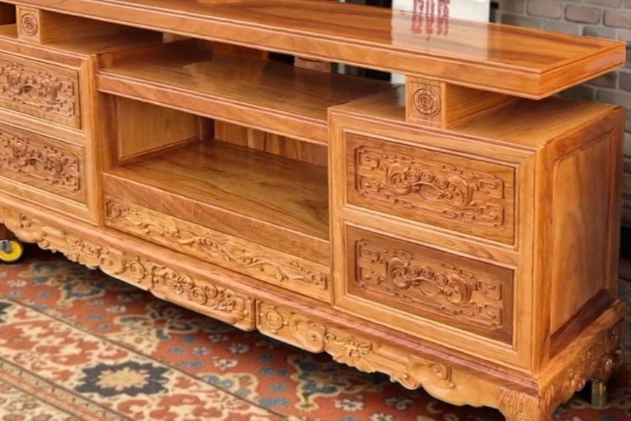 Kệ tivi gỗ gõ đỏ cao cấp MS 3343 - nhìn tổng thể