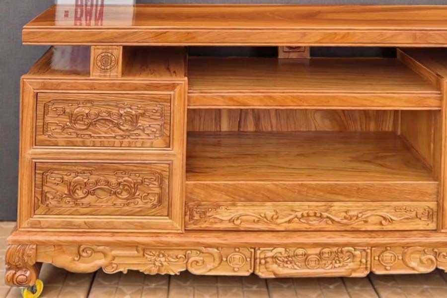 Kệ tivi gỗ gõ đỏ cao cấp MS 3343 - góc nghiêng