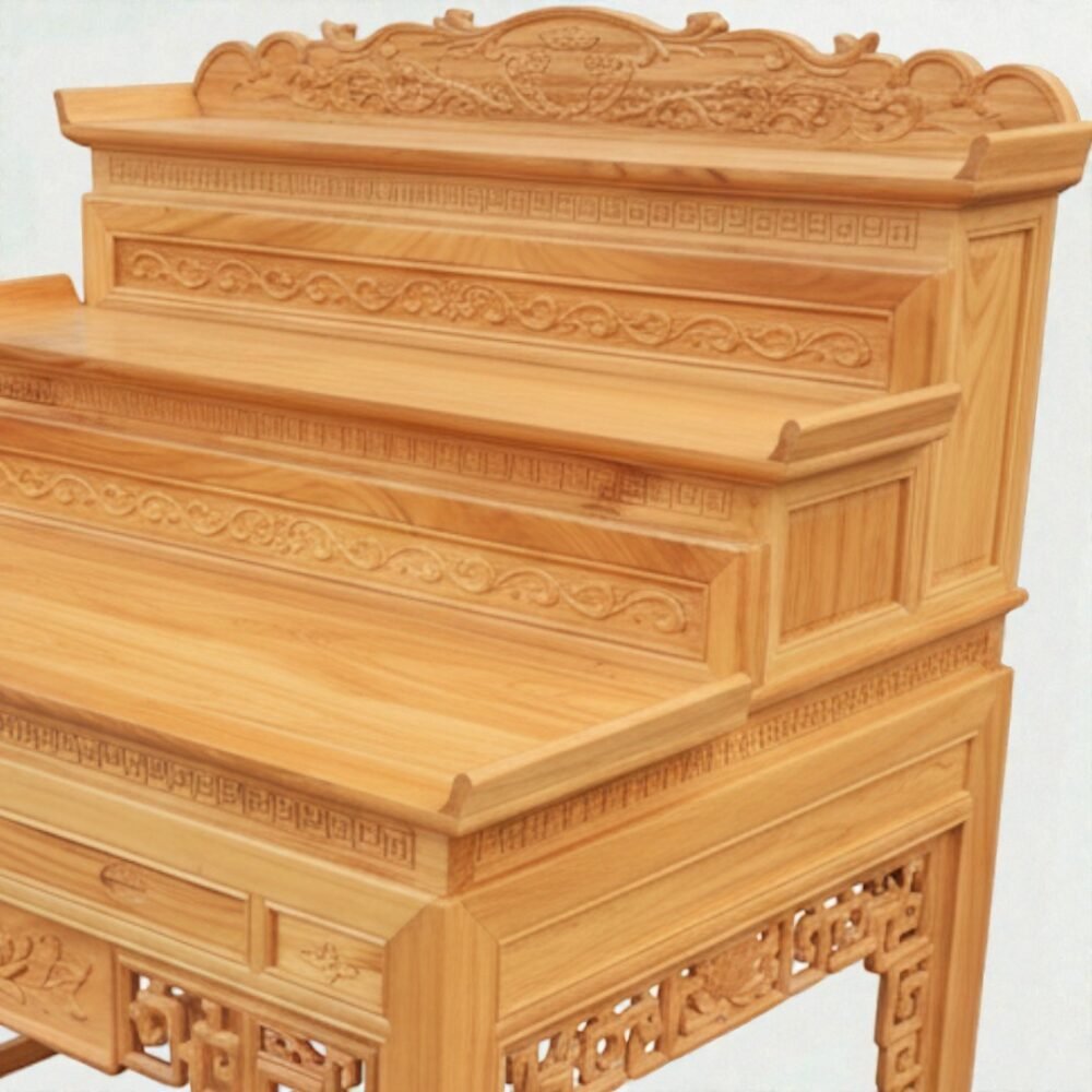 Bàn thờ gỗ gõ đỏ 3 tầng cao cấp MS 3376 - góc nghiêng