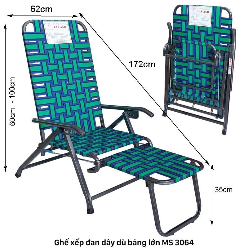 Kích thước ghế xếp đan dây dù bảng lớn Ghế xếp đan dây dù bảng lớn MS 3064 | Giao hàng hỏa tốc