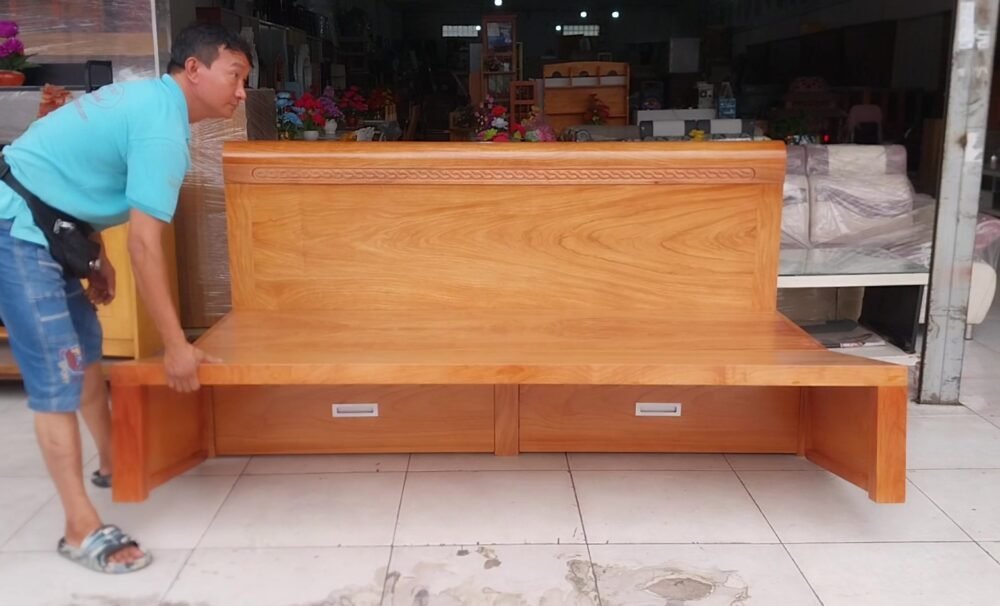 Giường gấp gỗ tự nhiên cao cấp MS 3290 - góc nghiêng