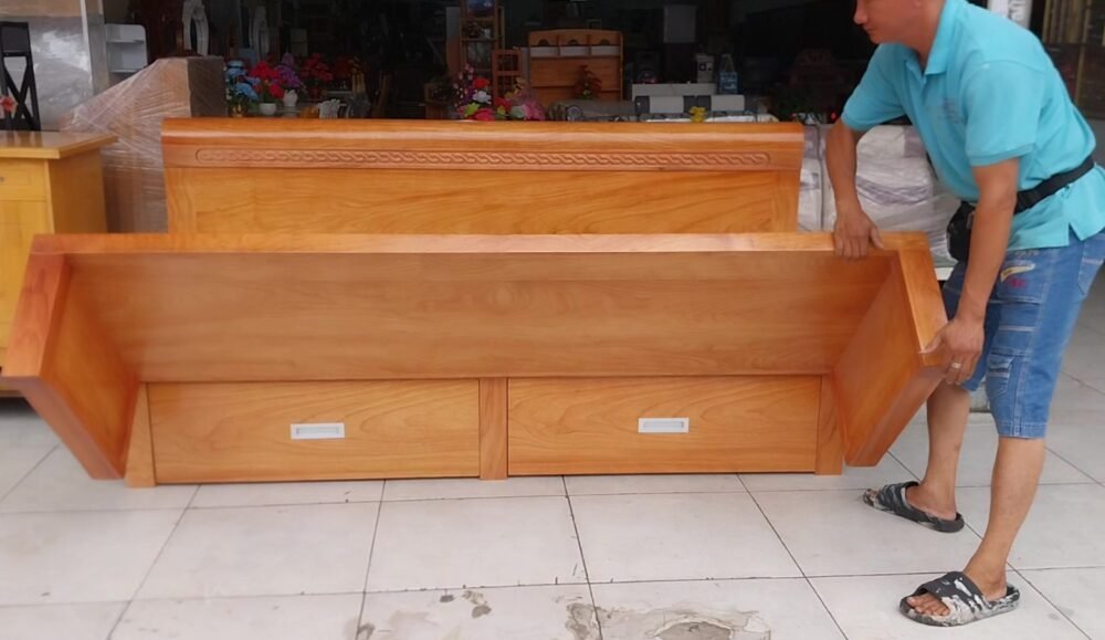 Giường gấp gỗ tự nhiên cao cấp MS 3290 - chi tiết vân gỗ tự nhiên