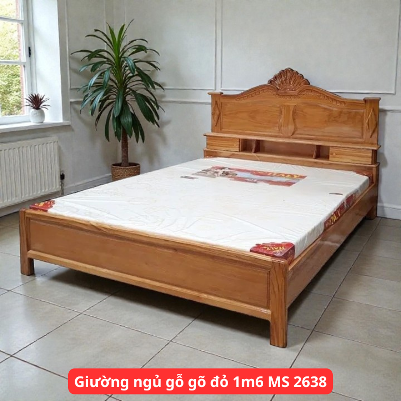 Giường ngủ gỗ gõ đỏ 1m6 MS 2638