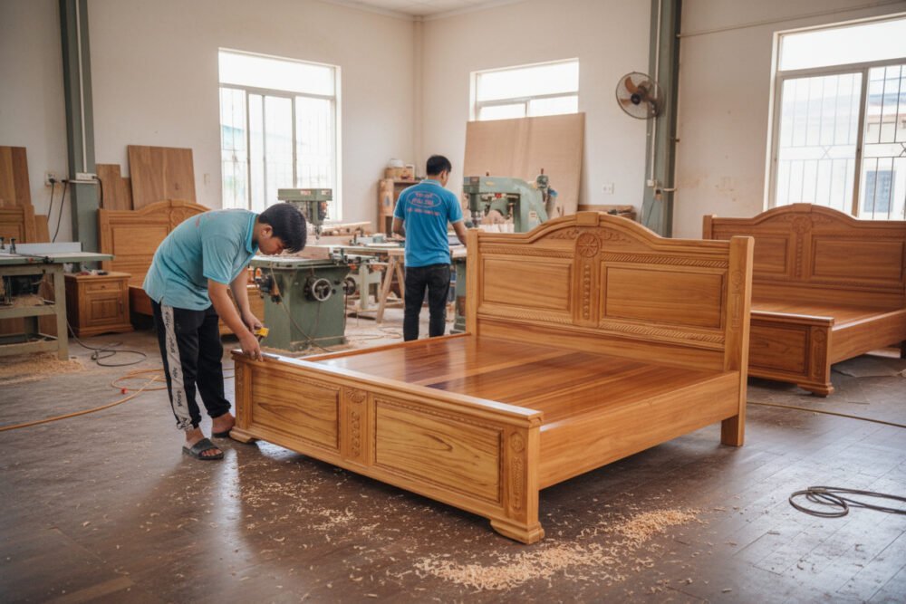 Giường ngủ gỗ gõ đỏ tự nhiên cao cấp