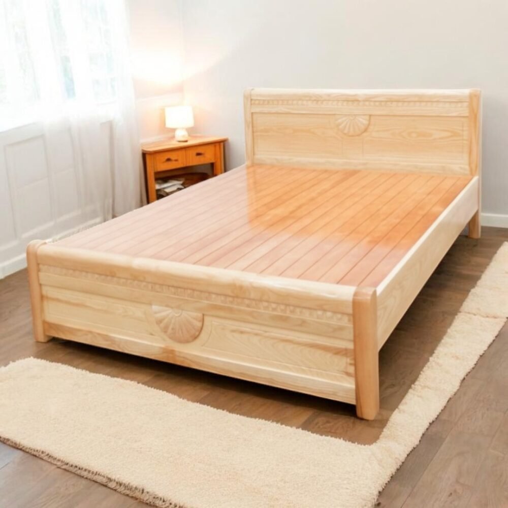 Giường ngủ gỗ sồi 1m8 đẹp chắc chắn trong combo phòng ngủ