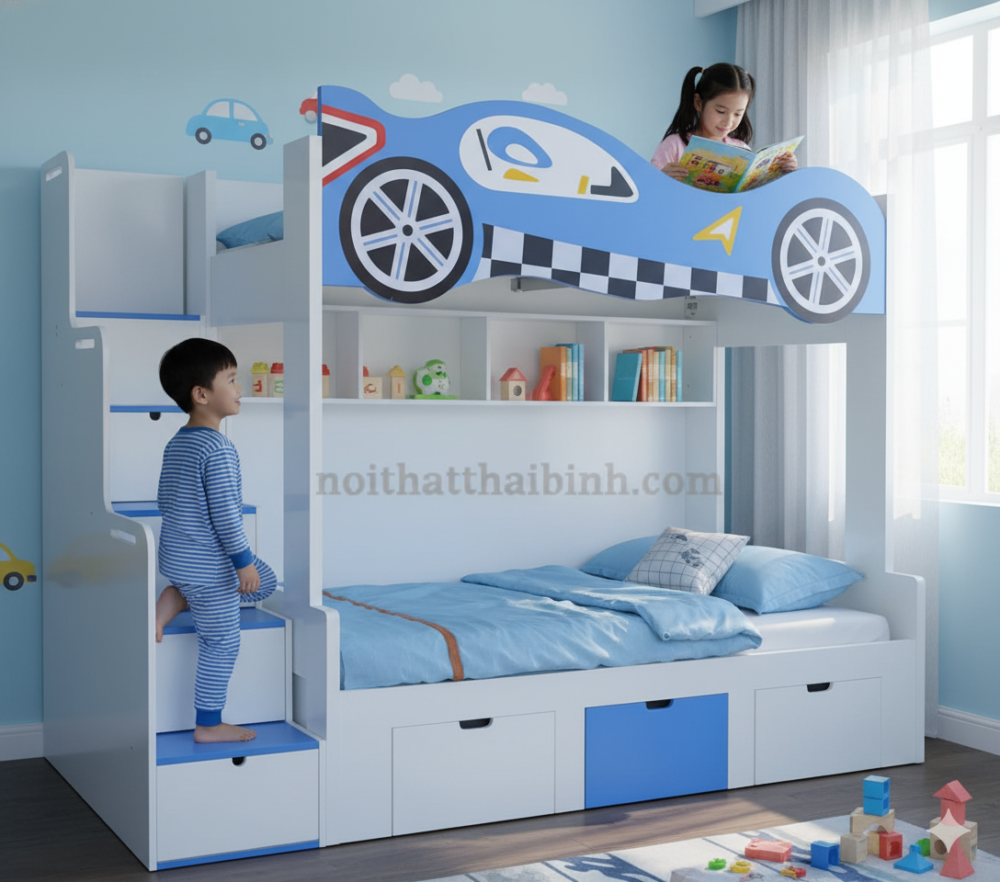 Giường tầng đẹp hình xe ô tô MS 2539 - mẫu thực tế tại xưởng