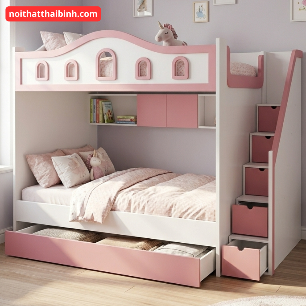 Giường tầng màu hồng MS 3435