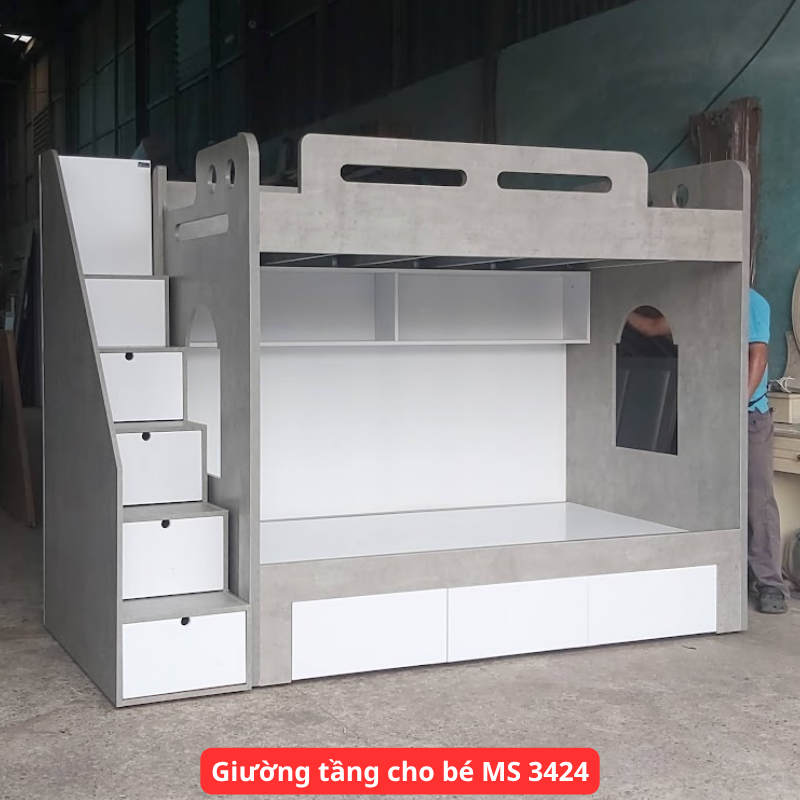 Giường tầng cho bé có ngăn kéo MS 3424