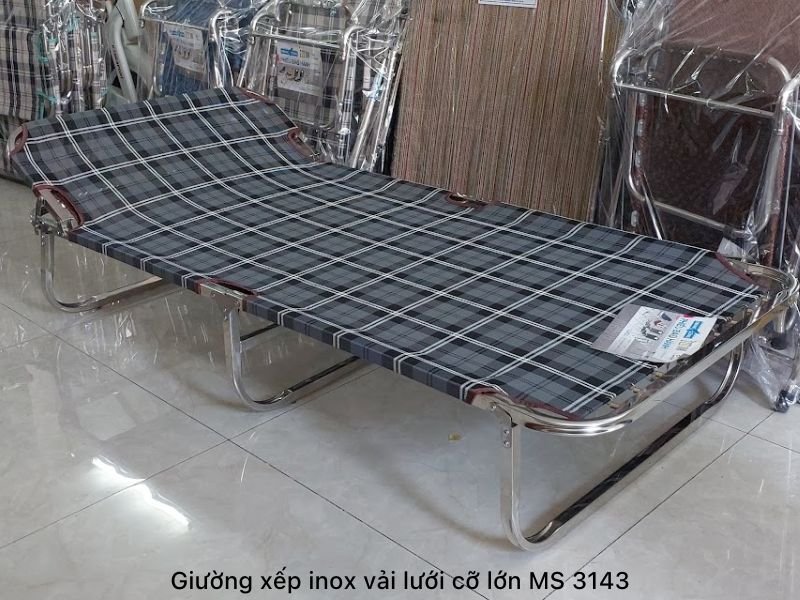 Giường xếp inox vải lưới cỡ lớn Giường xếp inox vải lưới cỡ lớn