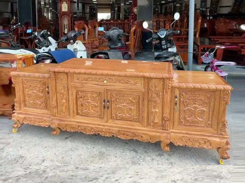 Kệ tivi gỗ gõ đỏ tự nhiên