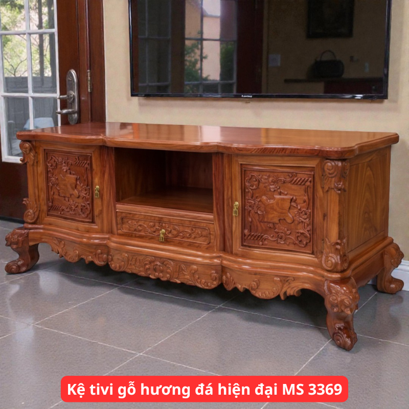 Kệ tivi gỗ hương đá hiện đại MS 3369