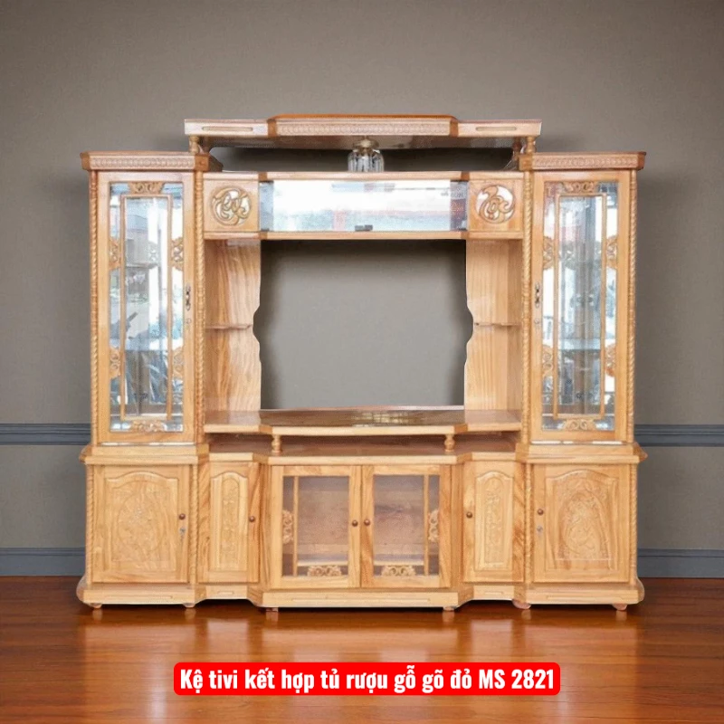 Kệ tivi kết hợp tủ rượu gỗ gõ đỏ MS 2821