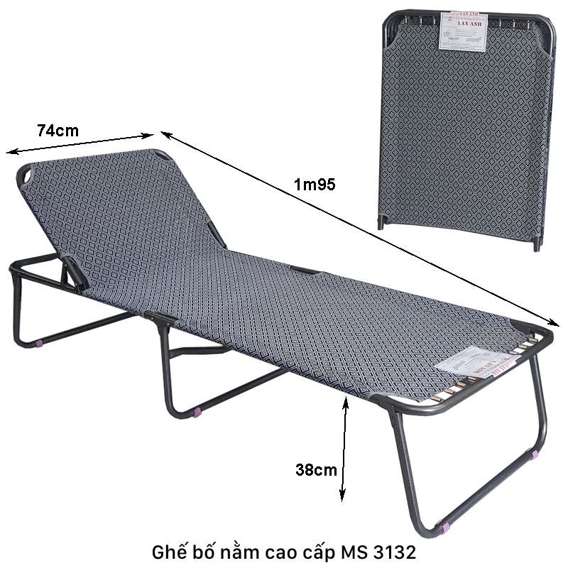 Kích thước ghế bố nằm cao cấp Ghế bố nằm sơn tĩnh điện MS 3132 | GIAO HỎA TỐC TPHCM