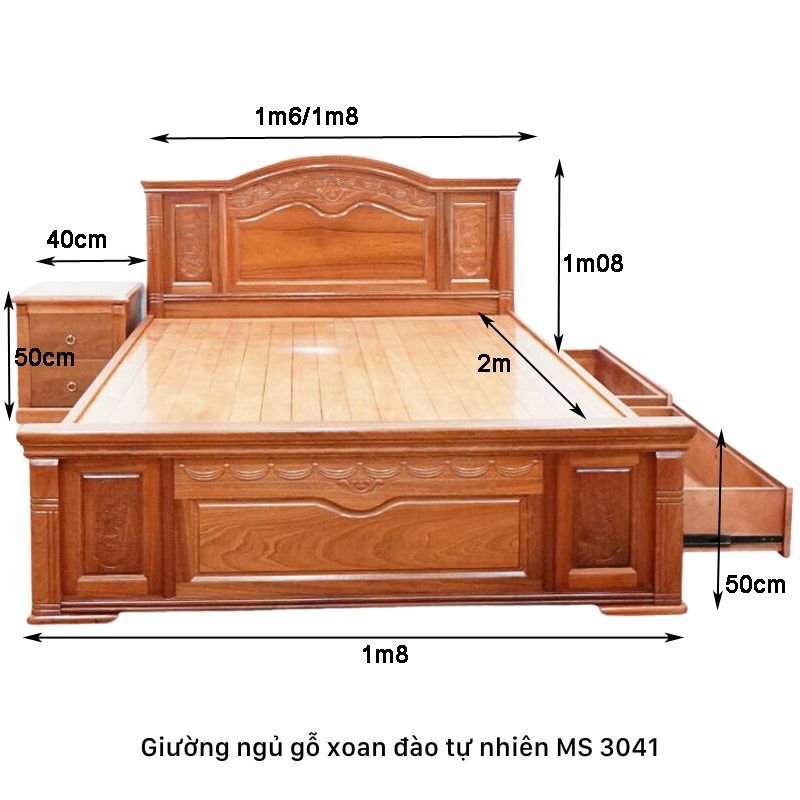 Kích thước giường ngủ gỗ xoan đào tự nhiên