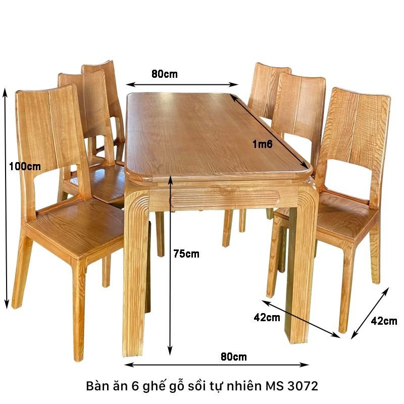 Bộ bàn ăn 6 ghế gỗ sồi MS 3072